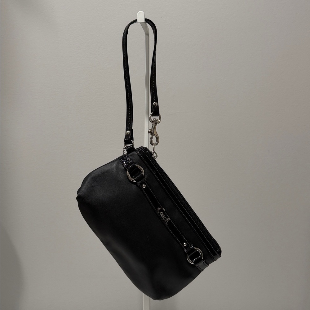 COACH Sleek Black LEATHER Designer Wristlet